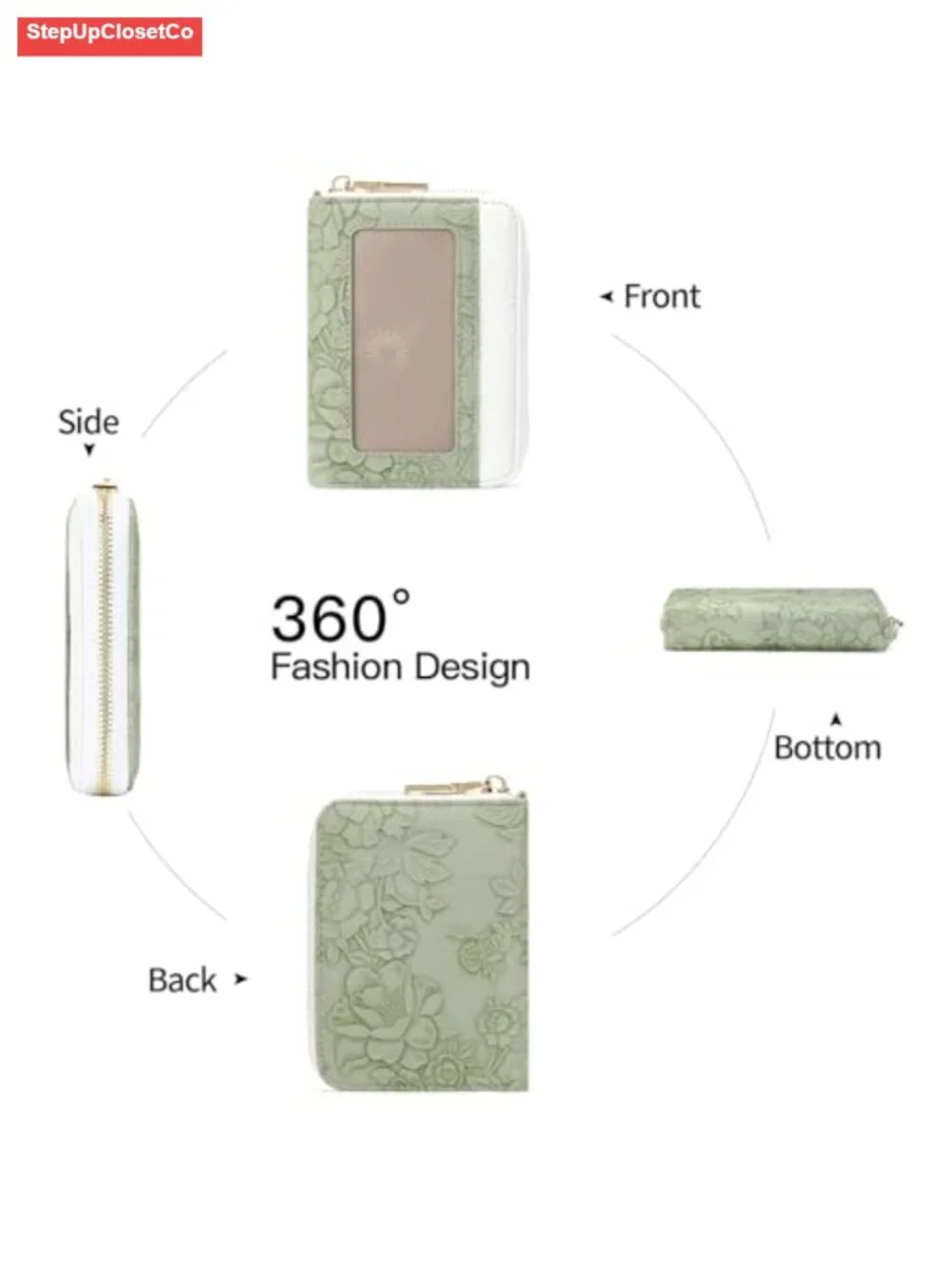 PU Leather RFID Blocking Credit Card Holder Wristlet with Zipper and ID Window